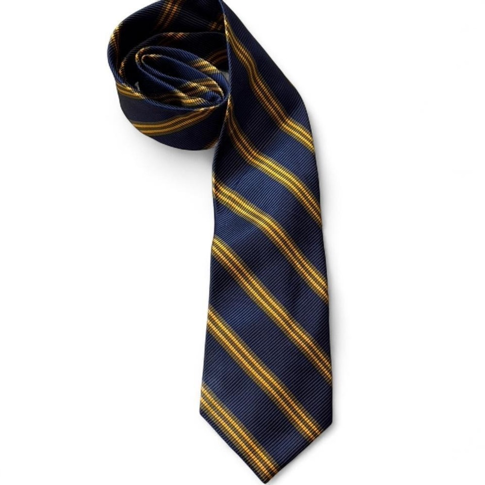 Vintage Lands' End Navy & Gold Rep Stripe Silk Blend Tie